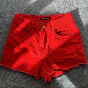 Red jean shorts